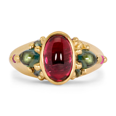 Pink & Green Cetonia Tourmaline Ring - Size 6.5 - 11972